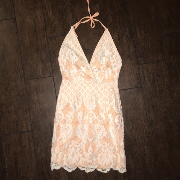 Missguided Dresses & Skirts - White Lace / Nude Missguided Halter Dress